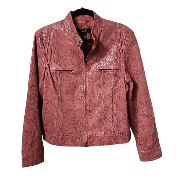 Alfani Jackets & Blazers - Alfani Pink Leather Snakeskin Print Moto Jacket Womens XL